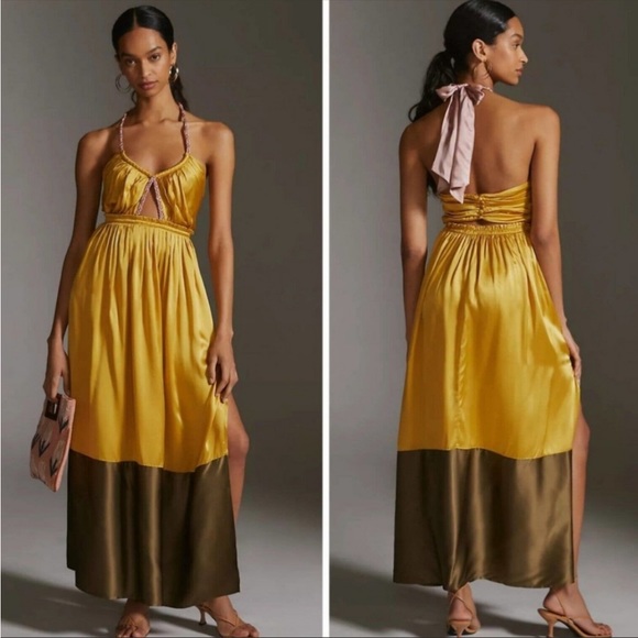 Anthropologie Dresses & Skirts - Silk Color-blocked Maxi Dress